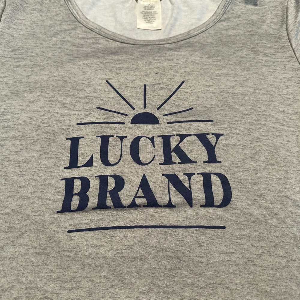 Lucky Brand matching Gray “Lucky Brand” graphic tee & Navy Print camo shorts!